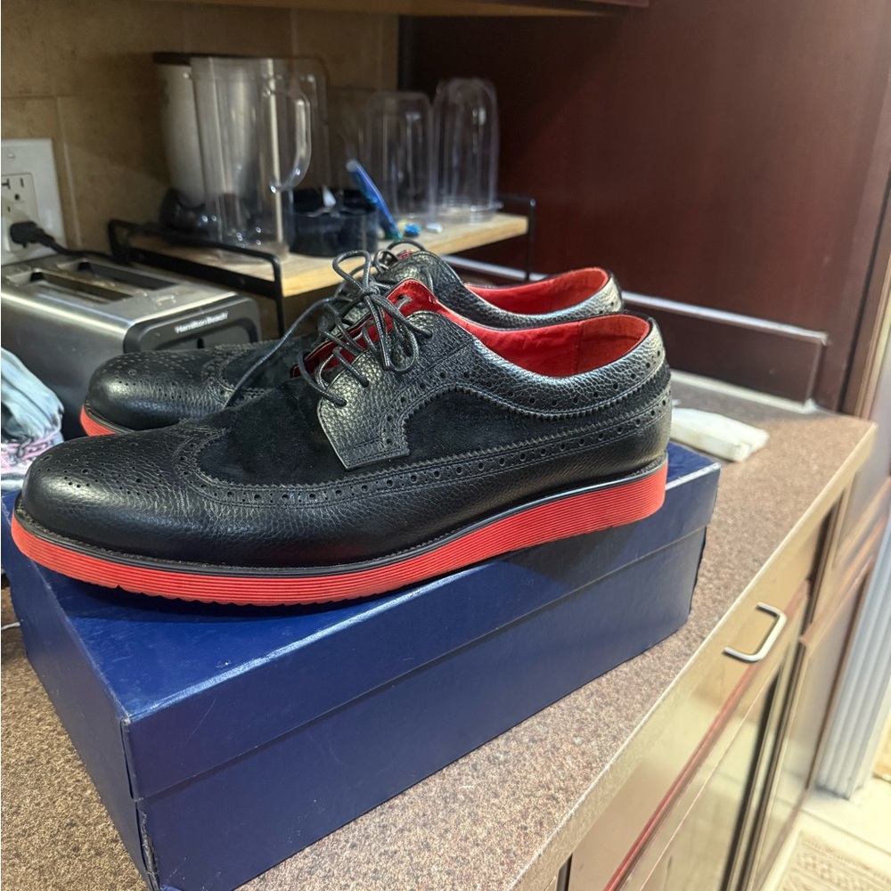 Marc Nolan leather Stylish Black and Red Men's Shoes